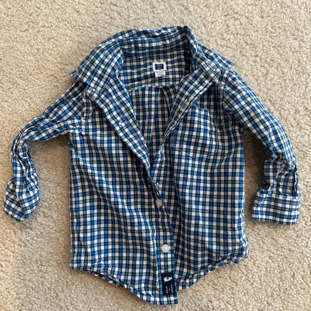 Janie and Jack Navy and White Checkered Button Down Shirt